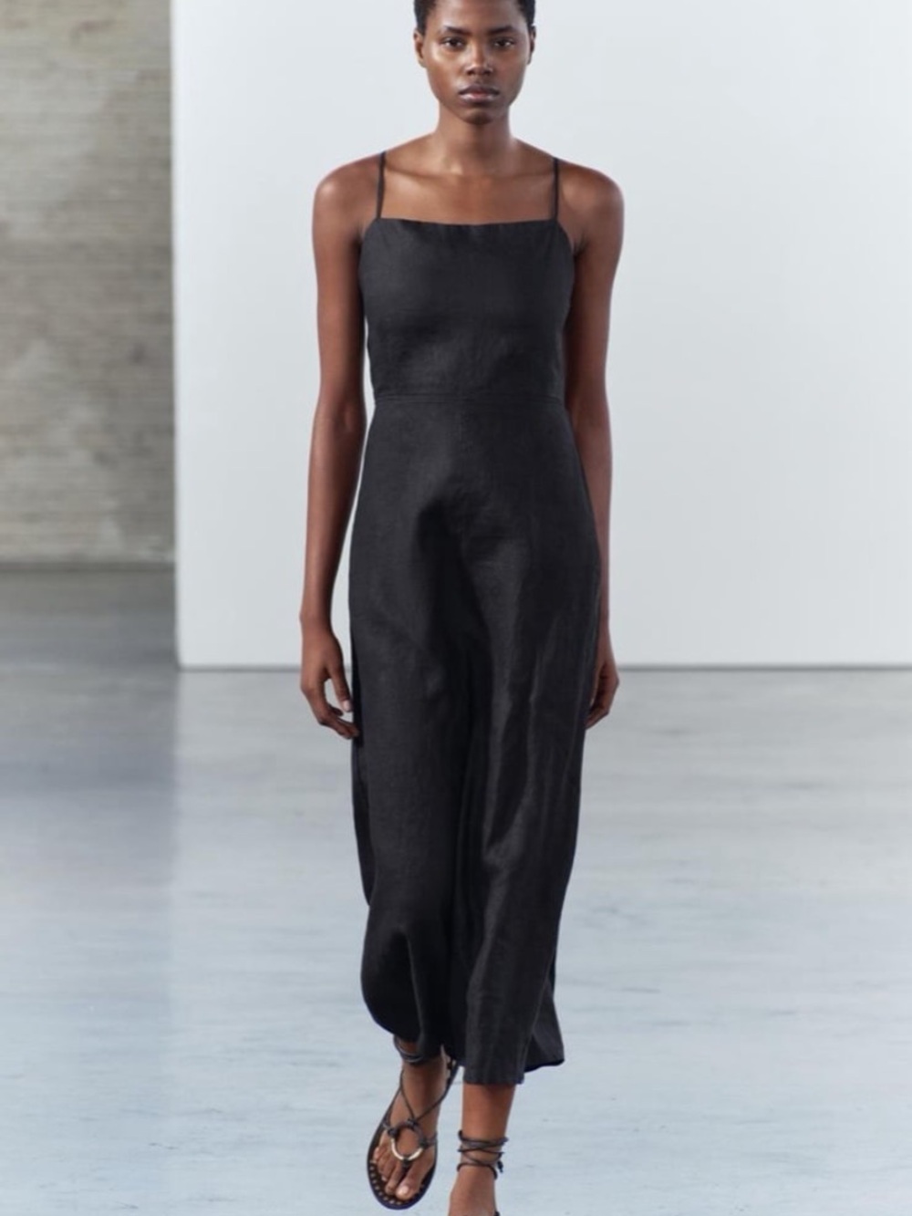 Zara Black Midi Linen Dress with Thin Straps (1 day sale!)